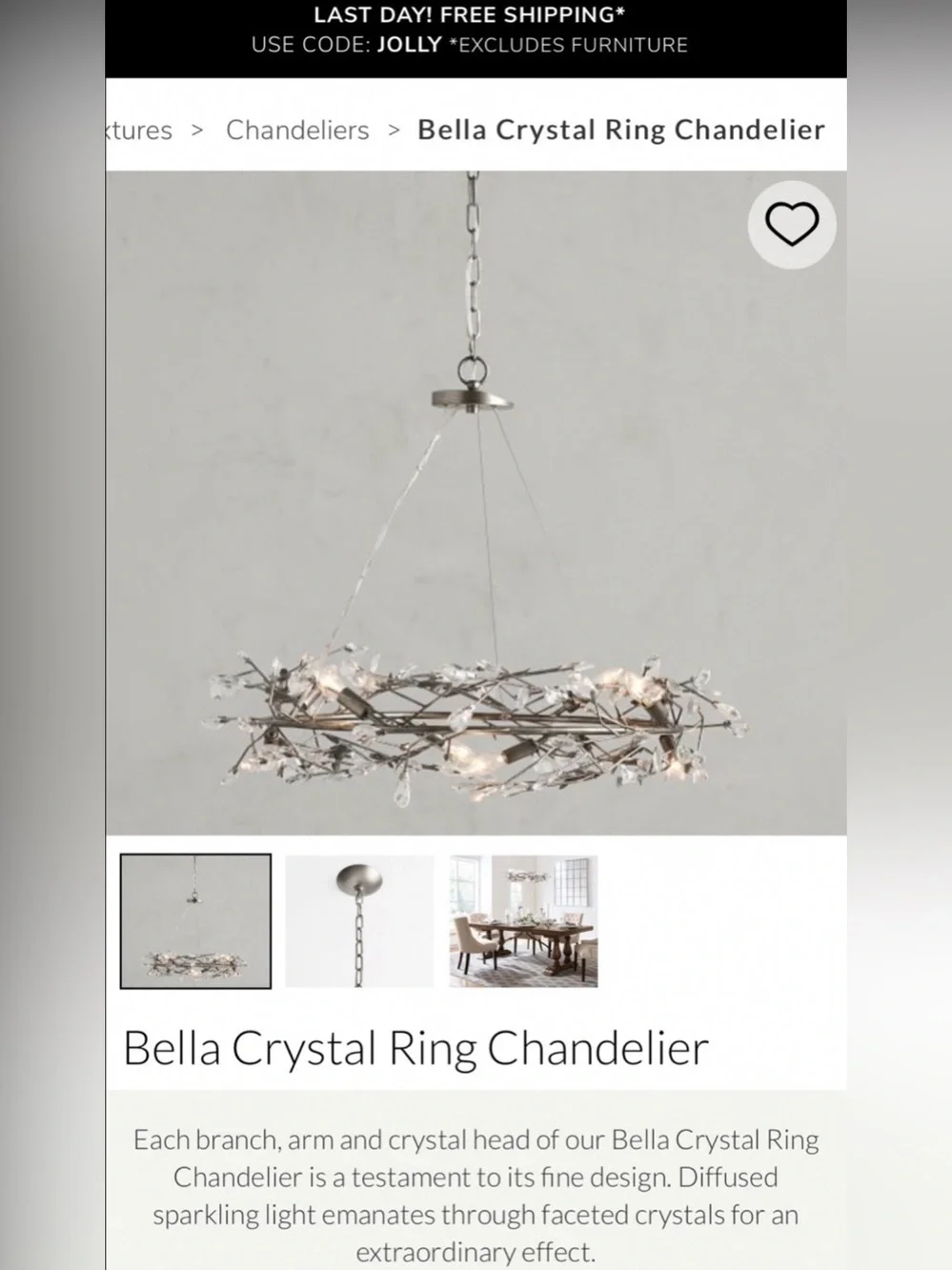 1 Pottery Barn Replacement Crystal (Bella Crystal Ring Chandelier)